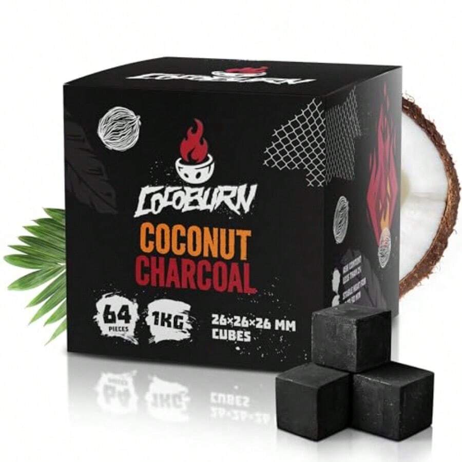 Hookah Charcoal Cubes 26mm 64 Pieces Flavorless Coconut Charcoal Briquettes Long Burn Time Low Ash And No Smell Premium Shisha Narguile Hookah Coals