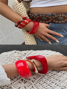 1-3 PCS Bracelet Set Resin Bangle Red White Gold Glossy Chunky Fashion Acrylic Gift For Girlfriend, Holiday Gift, Suitable For Daily Wear, Valentine's Day Gift, Date Wear