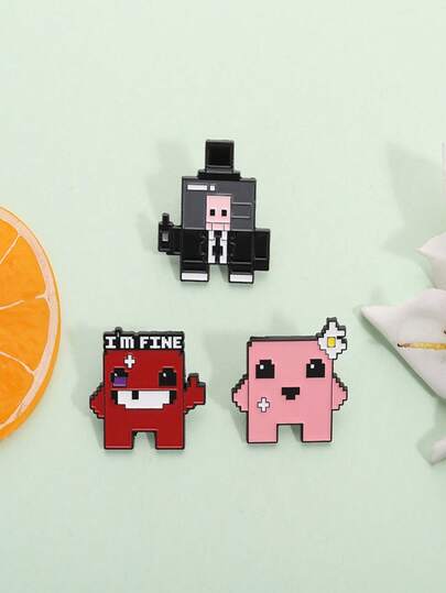 3 buc rucsac punk în stil de joc cu desene animate Pixel, jachetă din denim, set de broșe, bijuterii unisex, accesorii pentru costume, brelocuri pentru geantă, accesorii de birou, cadou de Crăciun