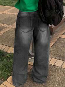 Gray American Retro Wide-Leg Jeans For Women 2025 Autumn New Ripple Drape Loose Straight Floor-Length Pants