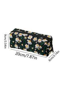 1 Korean Ins Style Daisy Canvas Pattern Large Capacity Pencil Case,Back To School,School Supplies,Pencil Pouch,School Bag Large Capacity Pencil Case,Simple Black Pen Bag, Simple & Sturdy Adult Multifunctional Stationery Organizer,Multifunctional Storage Bag, Pencil Case, Cosmetic Bag For School, Stationery,Holiday Gifts, School Gifts, Back To School Random Style Delivery