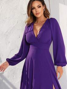 Long V-Neck Dress Lavana Helena NM Nana Marie Simple Elegant Party Fabric Fits Well At The Waist Party Party Wedding Graduation Party Formal & Evening Wedding Guest Prom Graduation Season - 紫色 - 查看 3