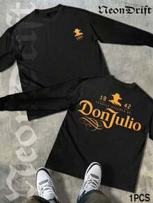 NeonDrift Double-Sided Printing Halloween, Christmas, Thanksgiving Gifts-Stylish Don Julio Graphic T-Shirt - Bold Gold Print For Casual Wear, Perfect For Music Festivals And Night Out Events,  Design For Men - 黑色 - 查看 1