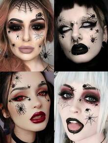 10 fogli di tatuaggi temporanei a forma di ragno, decorazioni per Ognissanti con ragnatela, kit per trucco gotico, decorazioni per feste