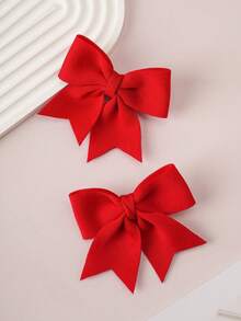 2pcs Girls' Red Bow Hair Clips, Fashionable & Cute For Everyday Use - Red - View 6