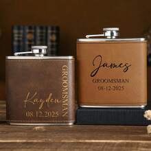 1 Set Personalized Engraved Leather Flask, Groomsman Gift, Customized Groomsman Leather Flask, Best Gift For Men, Groomsman Leather Flask - Multicolor - View 7