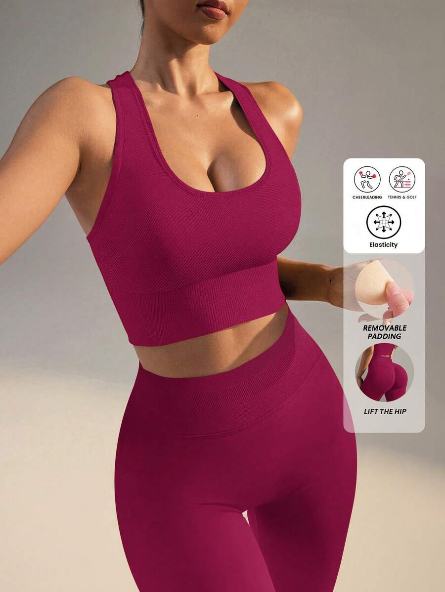 Yefecy Women's Fitness Set, Including Sports Bra And Butt-Lifting High-Waist Leggings, Seamless Design
