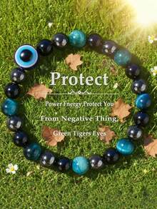 Protection Bracelet Women Men Couple Empath Black Onyx Green Tigers Eye Good Luck Bracelt String Beads Bangles Unisex Gifts For Husband Boyfriend Dad Grandpa Uncle