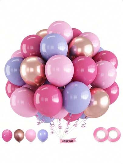 61pcs Pink & Purple Balloons Set, Including Shiny Pink, Light Purple, Pale Pink, Rose Gold Metallic Balloons, And 10-Inch Blush Pink Balloons, Suitable For Wedding, Birthday, Bachelorette Party Decoration