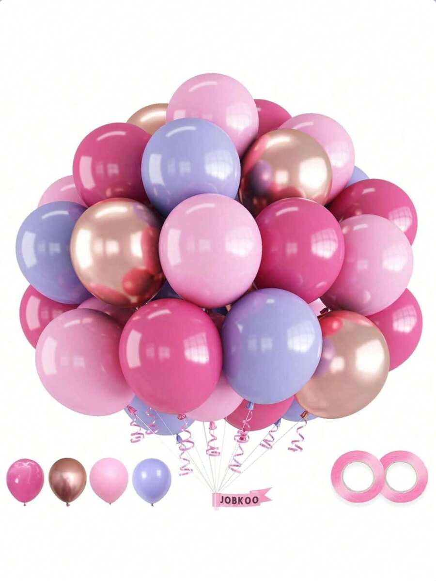 61pcs Pink & Purple Balloons Set, Including Shiny Pink, Light Purple, Pale Pink, Rose Gold Metallic Balloons, And 10-Inch Blush Pink Balloons, Suitable For Wedding, Birthday, Bachelorette Party Decoration - Multicolor - View 1