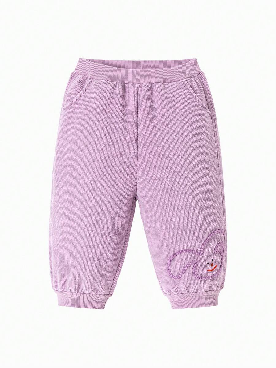 mini bala Baby Fleece Sweatpants Soft Warm Cozy Spring Pants Comfortable Daily Wear - Pink Purple - View 1