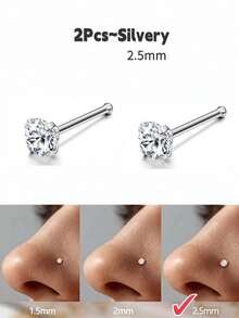 18K金鼻环 - 20克316L不锈钢男女通用鼻环，标准款或加长款，黄金、白金、玫瑰金可选，镶嵌锆石或球形鼻钉