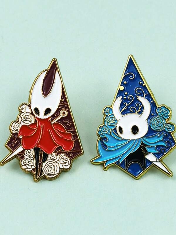1/2 piezas Broche de metal con diseño de personaje de dibujos animados del juego Hollow Knight, accesorio versátil creativo para bolso