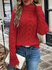 Áo len cổ cao tay dài màu đỏ thời trang dành cho nữ, thích hợp cho mùa thu/đông. - Đỏ 2 - Xem 3