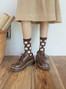 5 双格子袜子 - 女士/男士秋冬流行复古中筒袜，Ins 菱形图案柔软袜子，英伦风格 - 彩色 - 查看 5