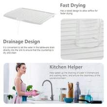 Drip Tray Plastic Worktop Dish Drainer Large Kitchen Sink Drying Rack Holder Dish Drying Mat Draining Board Mat Draining Tray Multi-Purpose Non-Slip Kitchen Heat Resistant Mat For Home White - Green - View 7