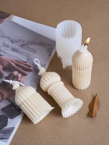 1pc Striped Castle Candle Silicone Mold, Bohemian Style, Suitable For Home Decor, Room Decor, Wedding Decor, Tabletop Decor, Handmade Candle & Soap Mold, Epoxy Resin Plaster Mold, Gift For Women, Birthday Gift, Gift For Best Friend, DIY Gift - White - View 6