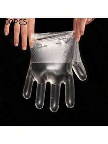 100 piezas Guantes desechables transparentes, Guantes de plástico transparentes, Guantes de para preparación de alimentos sin látex, Usados para cocinar, limpiar, barbacoa, cocina