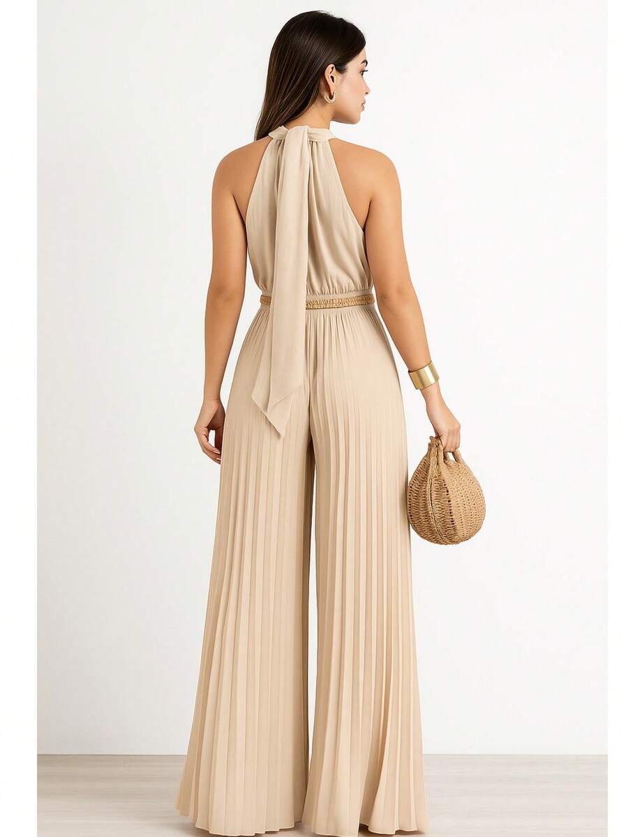 Pleated Pantalona Jumpsuit For Weddings And Events - Màu be - Xem 1