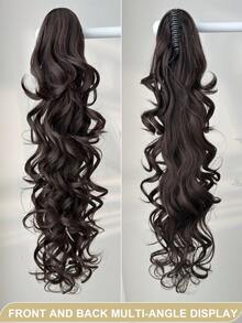 28-Inch Wavy Curly Clip-On Ponytail Wig, Heat Resistant Fiber, Suitable For Daily Wear And Parties, Black-Brown Color - Dark Brown - View 5