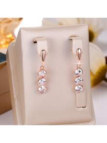 أقراط من الزركونيا المكعبة اللامعة والعصرية والمتعددة الاستخدامات، طراز طويل كلاسيكي مناسب للوجوه الدائرية، أقراط أنيقة (بدون علبة)