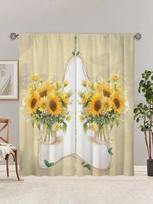 2pcs Sunflower Print Kitchen Window Curtain,Without Holes Curtain,Refer To Bedroom Office Kitchen Living Room Study Home Decor - Multicolor - View 9