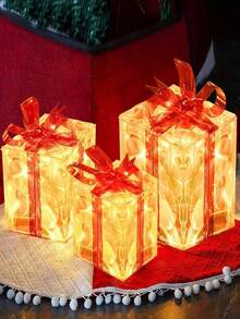 3 Sets Weihnachtsgeschenkboxen, zwei Stile (warmweißes Licht, weißes Licht), Weihnachts-Lichterkette, festliche farbige Lichtdekoration für Räume (Weihnachtsdekorationen)