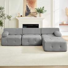 Modular Sectional Sofa With Ottoman,100inch 3-Seater Sofa Couch With Ottoman,Velvet L Shaped Couch For Living Room - Màu Xám nhạt - Xem 5