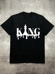 220 Grams Round Neck Short Sleeve Men's T-Shirt, Creative Printing Pattern, Simple Design, Knitting Process, Soft And Comfortable, Suitable For Campus Wear, Party Gathering, Daily Wear, A Good Choice For Family And Friends - 黑色 - 查看 2