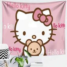 SANRIO 1 件 Hello Kitty 挂毯 卡哇伊壁挂挂毯 卡通可爱粉色房间装饰家居饰品生日圣诞礼物 - 彩色 - 查看 4