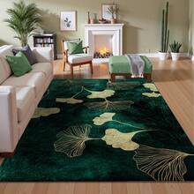 1 件深绿色背景金色银杏叶图案地毯，奢华现代风格，可水洗区域地毯，毛绒天鹅绒材质，适用于办公室、客厅、卧室、厨房和餐厅，防滑可折叠 - 触感柔软，易于清洁，家用地毯，柔软舒适的地垫、门垫，也可用作宠物垫 - 墨綠色 - 查看 16