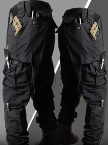 A Solid Color Spring And Autumn Outdoor Outfit, Consisting Of 2pcs, Featuring Multiple Pockets And Durable Multifunctional Design For Men, Equipped With, A Popular Choice Among The Masses. - màu đen - Xem 2