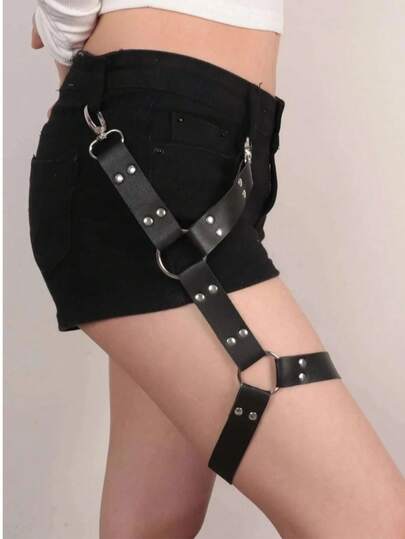 1PC Women Leg Belt PU Leather Gallowses Strap Harness Belt Fashion Suspenders Goth Punk Thigh Decor Festival Party Daily Clothing Accessories Halloween