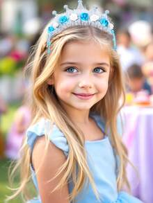 تاج من التول الوردي والأزرق 1 قطعة/2 قطعة، شريط شعر مزين بالزهور، إكسسوارات شعر أنيقة للبنات والمراهقات هدايا لحفلات عيد الميلاد