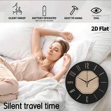 1 pieza Reloj de pared moderno de diseño circular de moda, plano y bidimensional, con movimiento de cuarzo súper silencioso, sin tic-tac, adecuado para la decoración de la sala de estar, sala de música, dormitorio, cocina, cafetería, un regalo perfecto y decoración festiva para el hogar