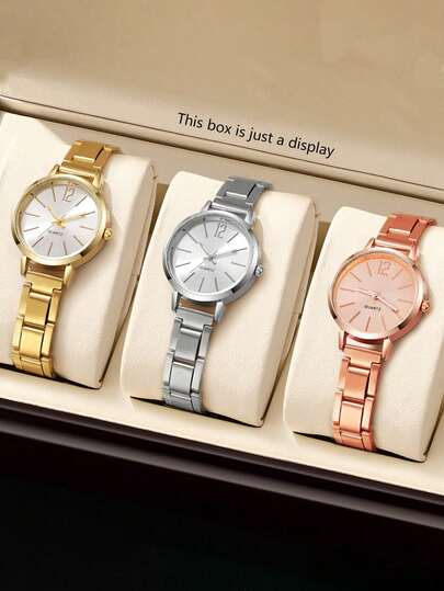 3PCS/Women Elegant And Minimalist Quartz Watch Set, Suitable For Daily Wear, Wearing At Parties. Birthday Gift, Christmas Gift, Etc (This Box Is Just A Display)