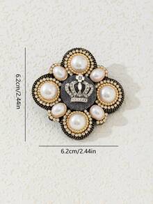 1pc Elegant Style Vintage Crown Design Creative Fabric Flower Pearl Brooch, Luxury Jewelry Brooch Pin, Suitable For Daily Wear, Gift For Dates - Black and White - View 3