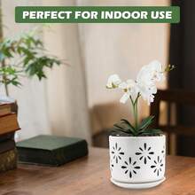 KF-Plant AccessoriesOrchid Pot With Holes, 5+6Inch Ceramic Plant Pots With Drainage Holes And Tray, Promoting Air Circulation And Drainage, Indoor/Outdoor White Flower Potsplant Garden - 白色-1 - 查看 6