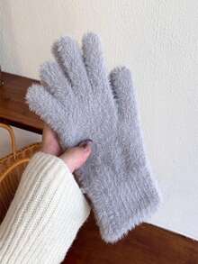 1 Pair Of Women's Velvet Thermal Touchscreen Gloves - Windproof & Waterproof Knit Design With Elastic Cuffs, 5-Finger Style For Skiing/Cycling/Outdoor, Plush Warm Winter Gear - Multicolor - View 4