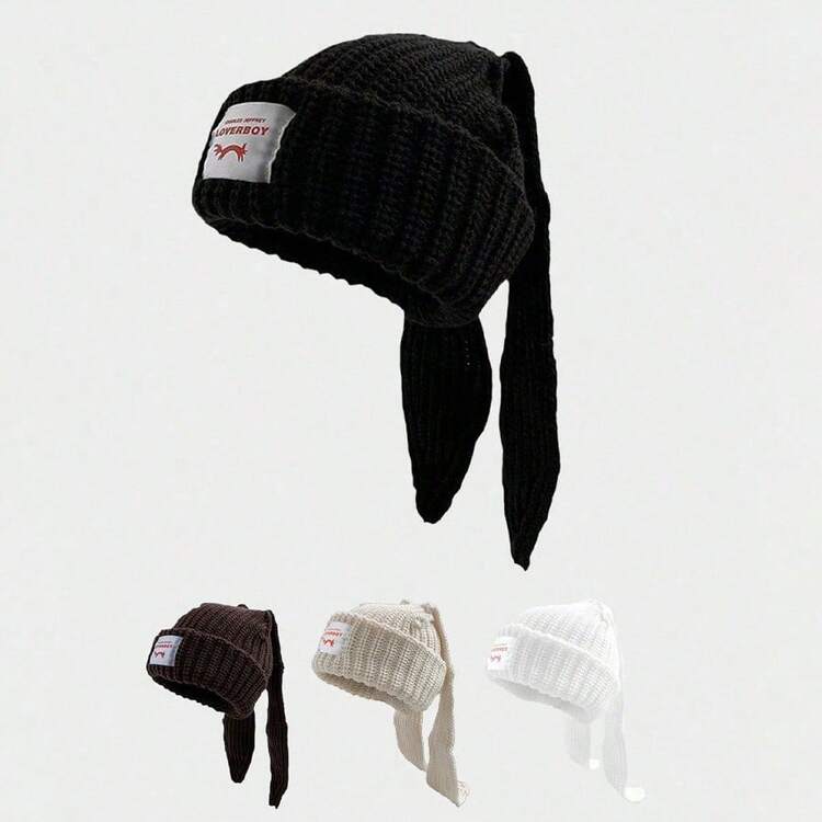 1pc Y2K Style Unisex Loverboy Bunny Ear Knitted Beanie Hat