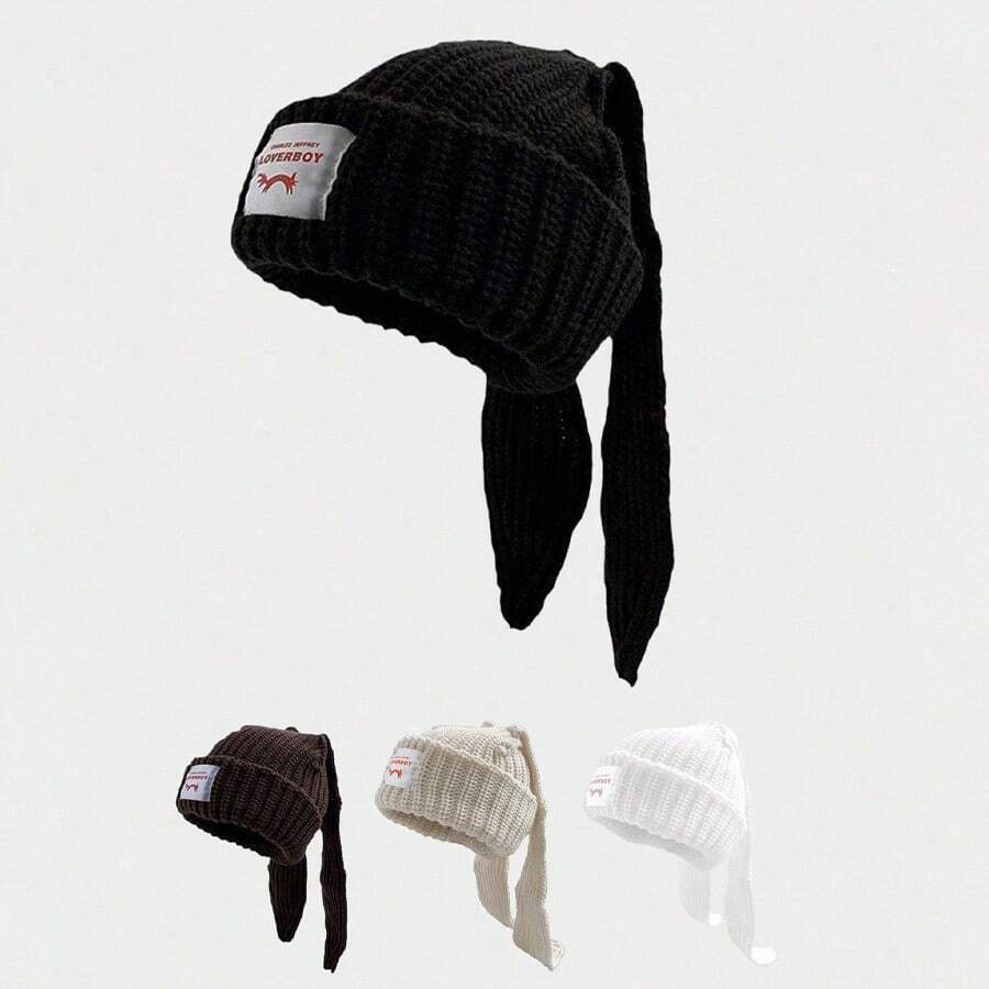 1pc Y2K Style Unisex Loverboy Bunny Ear Knitted Beanie Hat, Suitable For Street Parties, Outdoor Use In Autumn And Winter Seasons - Knitted Hat - View 1