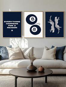 3pcs Vintage Navy Blue Leopard Print Wall Art, Cheetah Print Canvas Wall Art, Funny 8 Ball Lucky Poster, Y2K Aesthetic Art, Bedroom Decor, Living Room Decor, Office Decor, Dorm Decor, Wall Art, Wall Decor, Home Decor, Room Decor, Canvas Wall Art, Poster, Framed Wall Art, Frame Options - Multicolor - View 5