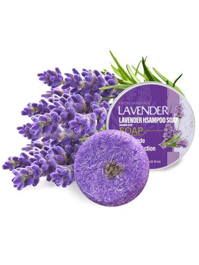 60g/2.12oz Barra de champú artesanal de lavanda, que contiene extracto de lavanda, fragancia duradera, natural y suave, ideal para el lavado diario del cabello