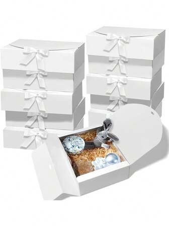 5/1 piezas Cajas de regalo con tapas, Caja de regalo de papel kraft, Blanco con cinta, Caja de propuesta para dama de honor, Caja de regalo plegable de unicolor, Caja de regalo con cinta para fiesta de boda, Caja de embalaje blanca, Caja de regalo de recuerdo de boda, Caja de regalo con cinta desmontable, Acción de Gracias, Caja de regalo de Navidad, Para fiestas de cumpleaños, Caja de regalo para fiesta de vacaciones, Caja de almacenamiento de regalo de boda, Navidad