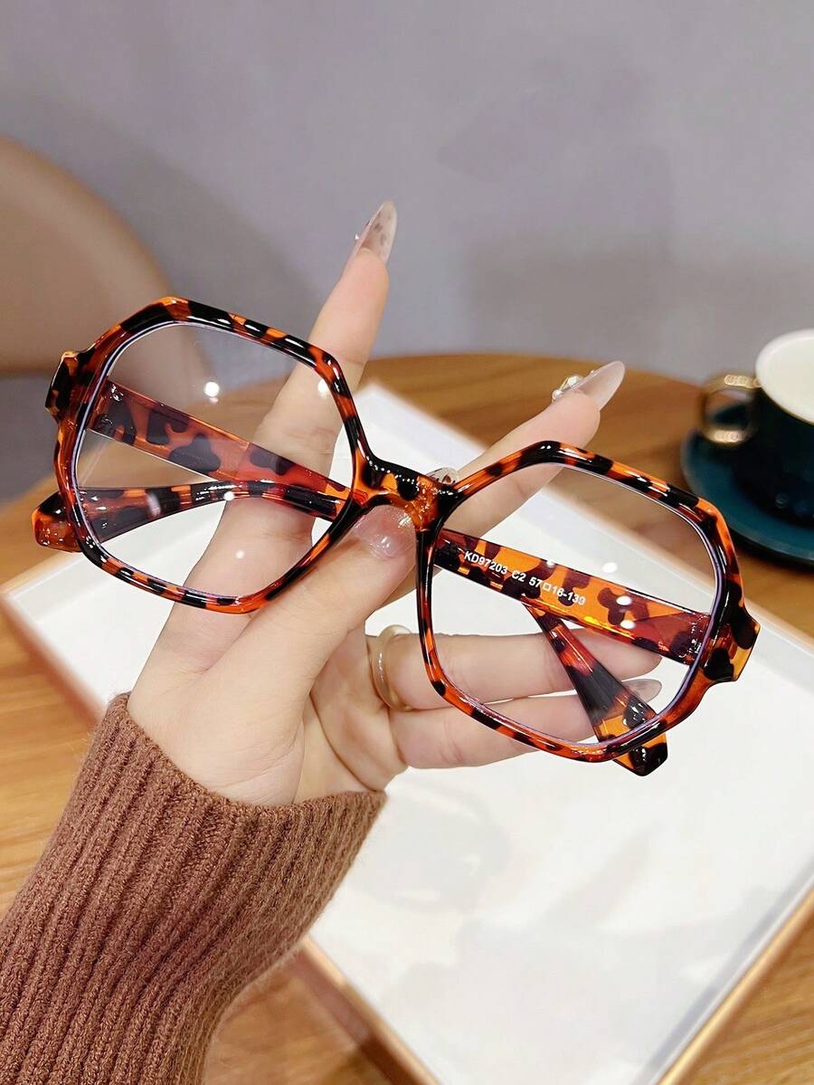 1 件女士多边形塑料镜框时尚眼镜，适合街头摄影、郊游和拍照 - 彩色 - 查看 1