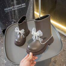 2025 Autumn New Teen Teen's Fashion Mid-Calf Leather Boots, Korean Style Bow Princess Short Boots, Teen Shoes