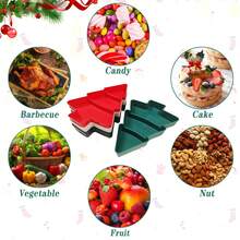 Bandeja multicompartimento con forma de árbol de Navidad para servir frutos secos, aperitivos y dulces, adecuada para servir alimentos, aperitivos, bebidas, sushi, pizza, postres, pasteles y pan, bandeja de desayuno, bandeja de café, bandeja de té, bandeja de delicatessen, menaje de cocina del hogar, bandeja de servir reutilizable con ambiente navideño, 1 pieza