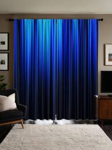 2pcs High Definition Digital Printed Blue Ombre Striped Pattern Decorative Curtains, Made Of Polyester, Semi-Sheer For Privacy Protection, Fade-Resistant, Hand/Machine Washable, Rod Pocket Hanging, Suitable For Bedroom And Living Room Decor - Multicolor - View 16