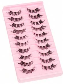 10 Pairs Of False Eyelashes Natural Slender Soft And Fashionable Transparent Band Crossed Eyelashes For Daily Dating And Festival Eyelashes - 濃密款 - 查看 8