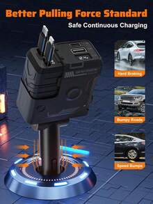 Automotive Charger With Industrial Design, Ultra-Rapid 120W Vehicle Power Adapter Featuring Auto-Retracting 4-In-1 Multi-Device Cord (Lightning/USB-C Compatible). Universal Compatibility For Phone 15/14/13/12/11, Galaxy & Pixel Models. Dual-System Support For Phone/Android Devices With Integrated Magnetic Mounting System.Car Essential,Room Decor,Compatible With Iphone,Compatible With Apple Watch,Halloween Gift,Fast Charger - Black - View 10